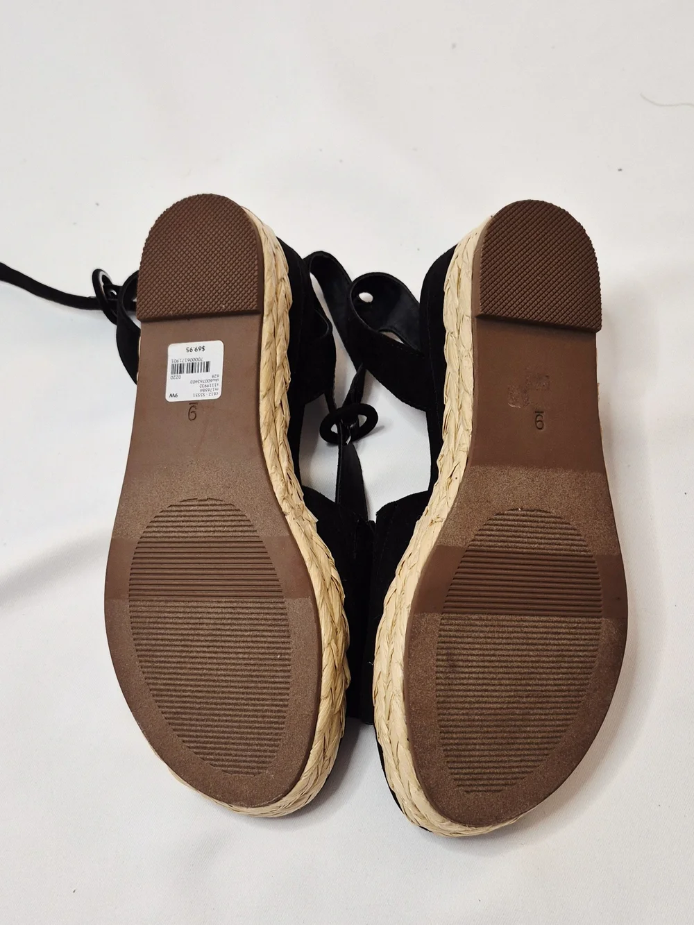 Lane Bryant Black Suede-Look Ankle Tie Espadrille Sandals